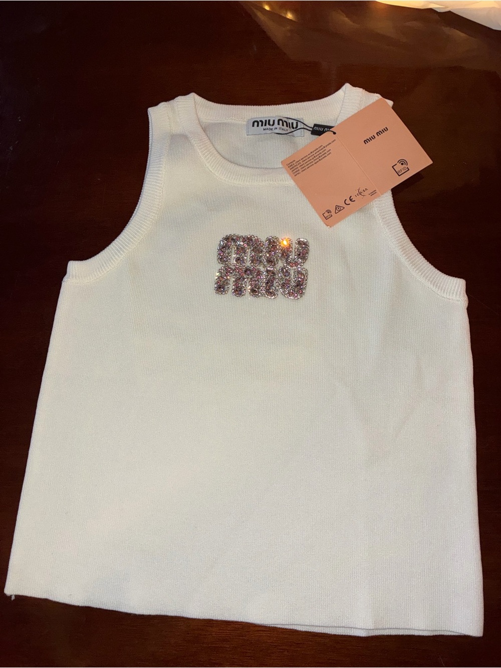 Miu Miu Girls' White Sleeveless Tank with Rhinestone Logo